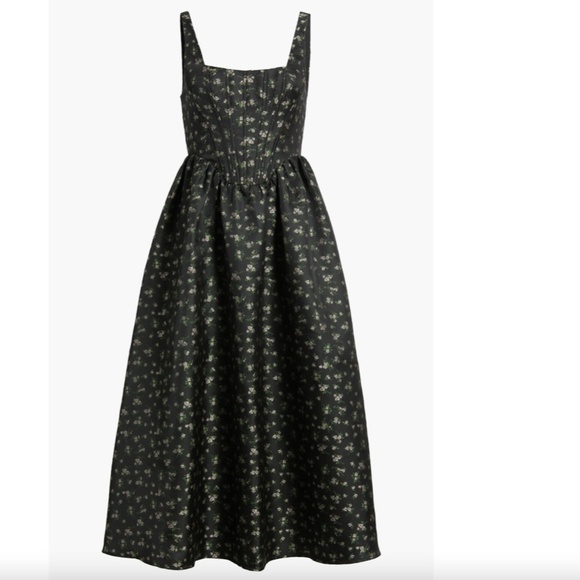 NEW LULUS Black CELINE Floral CORSET Square Neck COCKTAIL Midi DRESS S - Picture 3 of 16